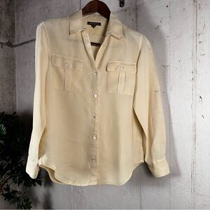 Tommy Bahama light yellow linen button up shirt size S/P‎